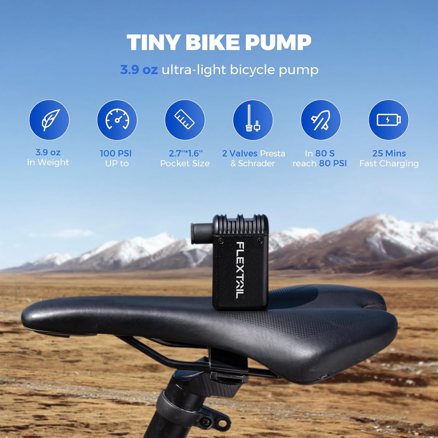 FLEXTAILGEAR Tiny Pump Portable Air Pump & FLEXTAILGEAR Tiny Bike Pump 100PSI Tire Pump Bicycle Inflator Electric Air Pump