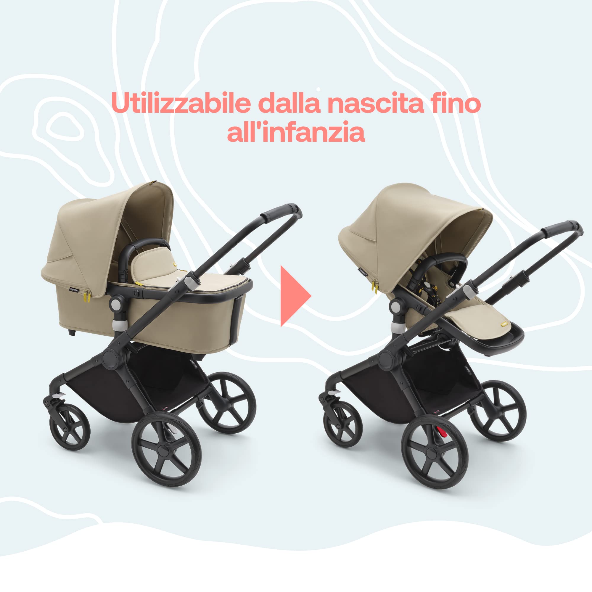 Bugaboo Fox Cub, Passeggino Multi-Terreno Leggero e Resistente, Design Robusto e Cappottina Extra-Large, Sistema di Chiusura in un Unico Pezzo che Resta in Piedi, Desert Beige