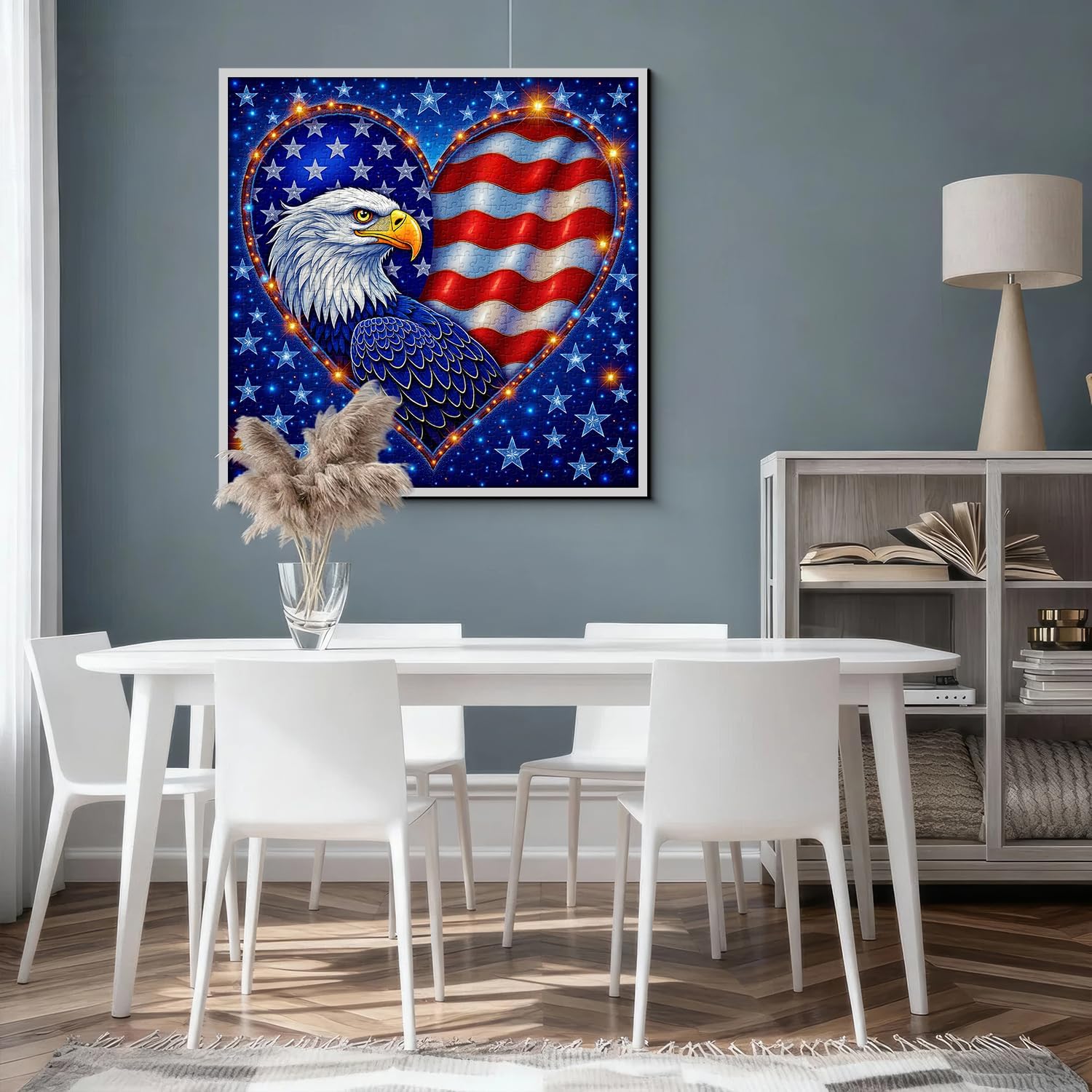 American Bald Eagle Puzzles for Adults 1000 Pieces, Patriotic Flag Heart Jigsaw Puzzles, United States Bird Puzzle