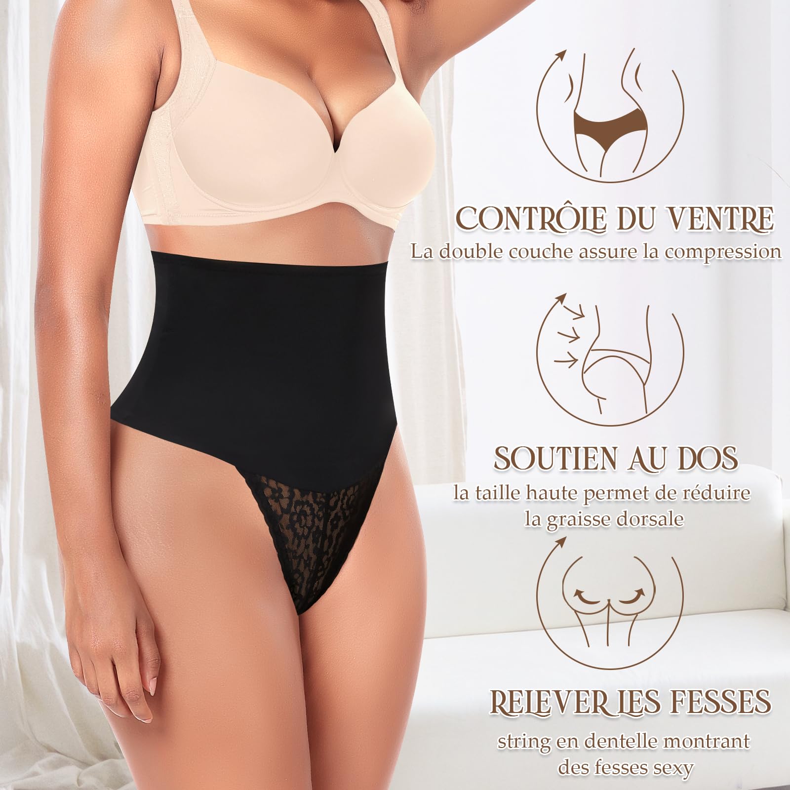 YARRCO String Gainante Ventre Plat Invisible Check Check 22