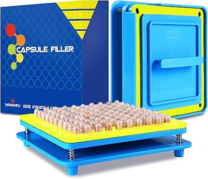 WANANFU Capsule Filling Machine for Size 2 Empty Capsules Vegetarian or Gelatin, Detailed Instructions and Spoon Included