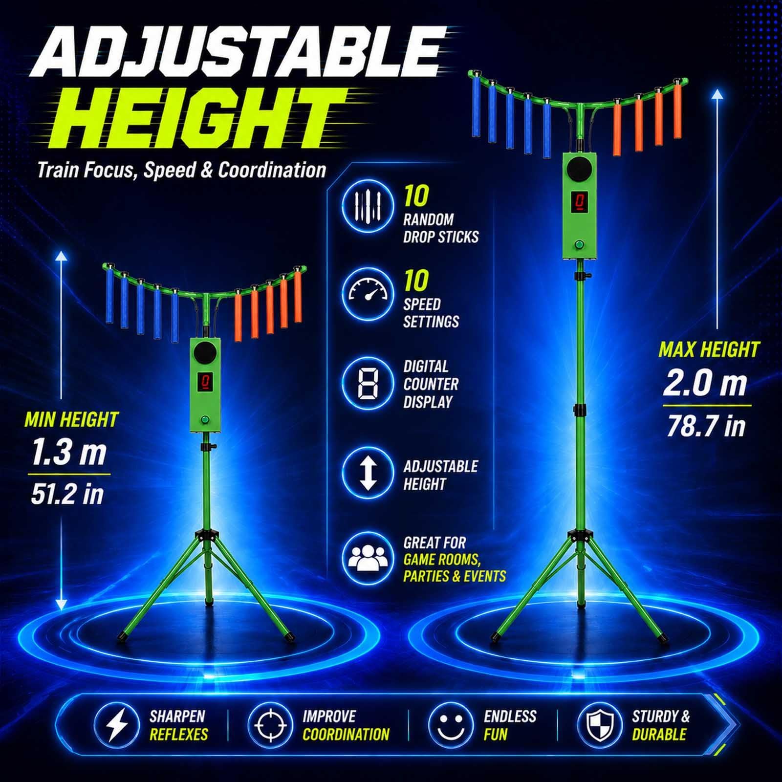 Arcade Reflex Challenge Game - Formazione di coordinazione occhio-mano con 10 bastoncini, luci LED e musica per feste, riunioni di famiglia ed eventi di squadra