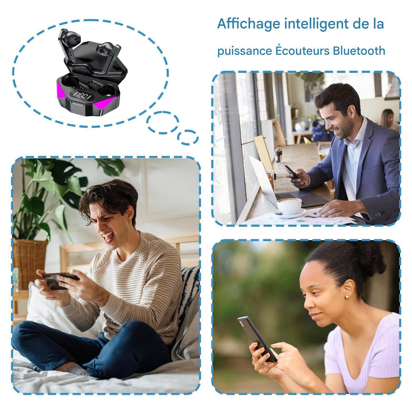Auricolari Wireless In Ear Bassa Latenza, Wireless, Display di Batteria, | Auricolari da Per Donne, Uomini, Telefono, Lavoro, Palestra, Sport, con Bassa Latenza, Modalità Luce e Ricarica