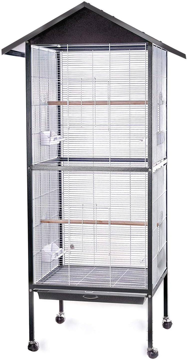 BPS Jaula Grande Metal para Loro Pájaro Pajarera Periquito Canarios con Saltado Comedero 60 * 60 * 167 cm Color Negro BPS-1197NE