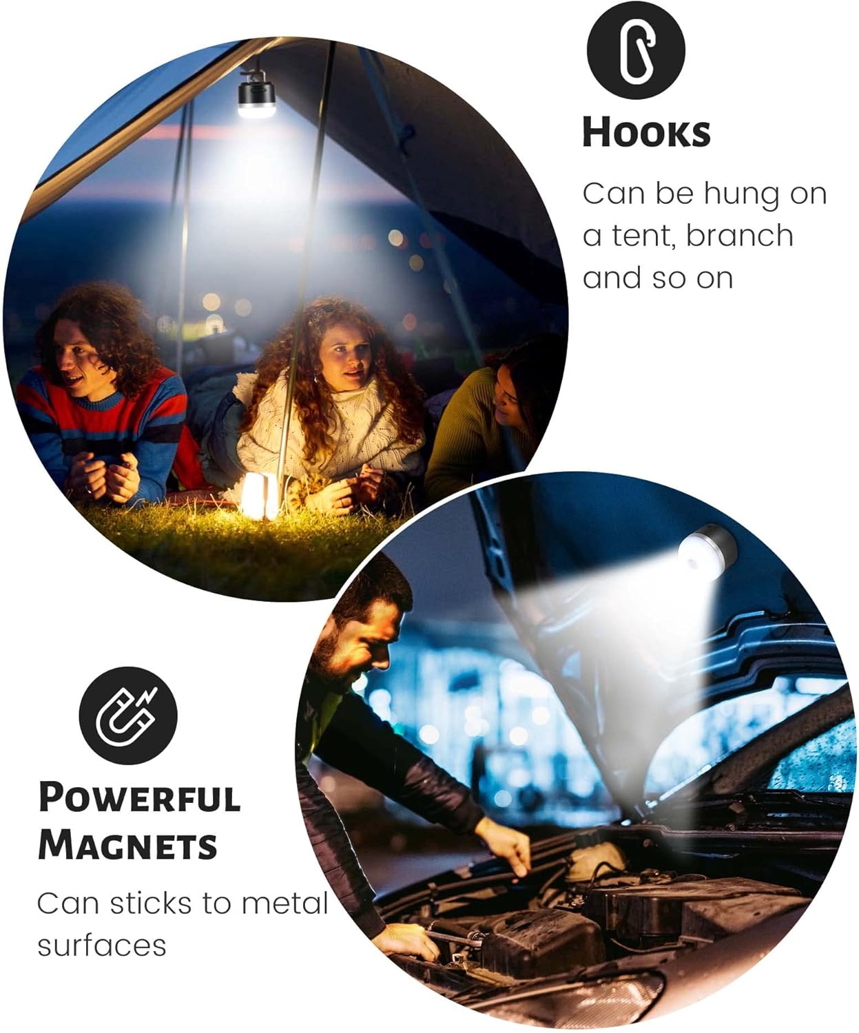 Camping Lantern, 600LM Camping Lights, 5 Light Modes Rechargeable Lantern Waterproof Mini Flashlight Emergency Lights for Home Power Failure, Camping Hanging, Car Camping (Black)