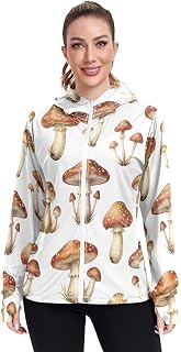 Cute Mushroom Women UPF 50+ Sun Protection Hoodie Jacket Long Sleeve Sun Shirt, Pockets
