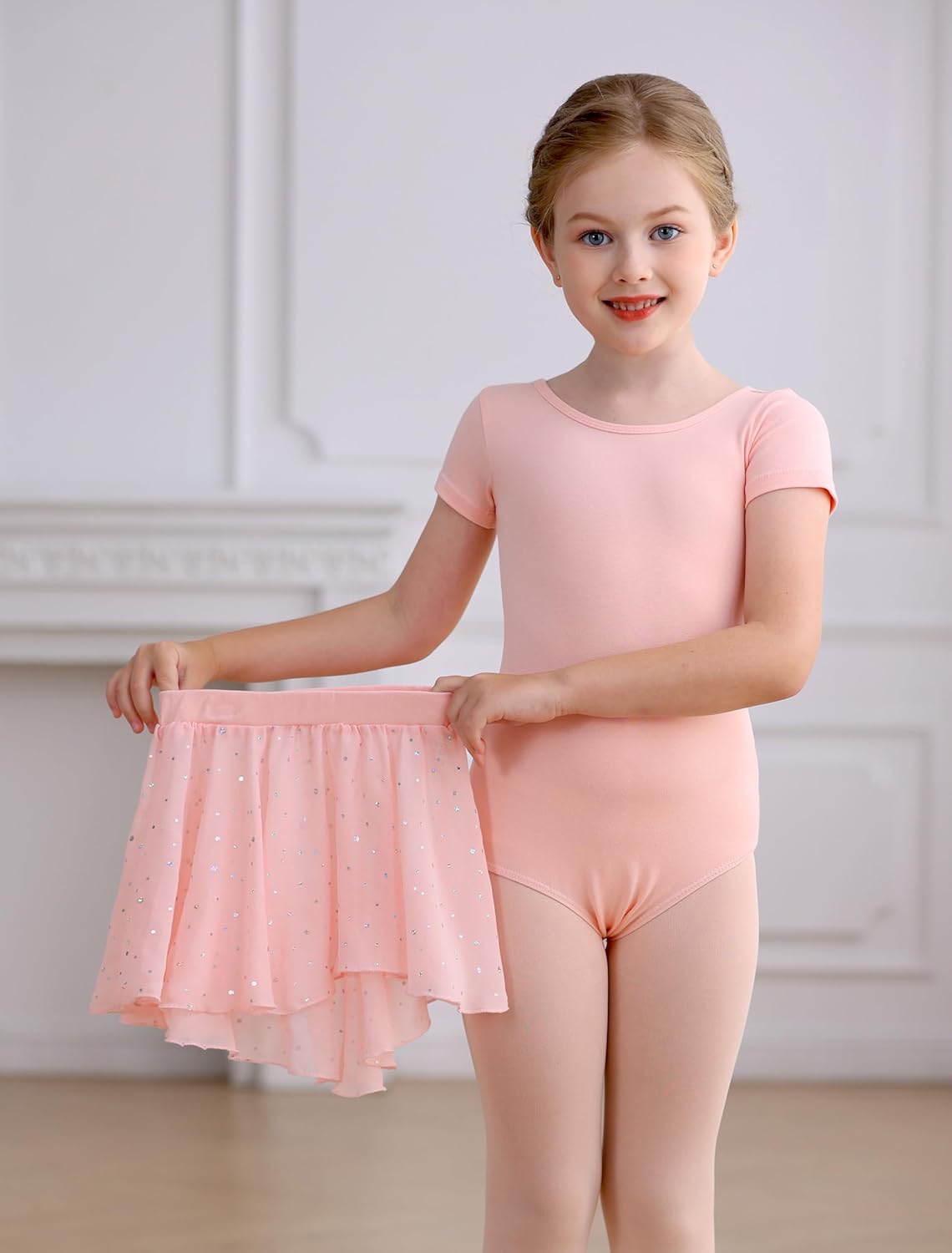 MdnMd Girls Ballet Leotards Combo with Tights Skirt Removable Toddler Ballerina Dance Dresses Soft Outfit Short Sleeve - Image 3