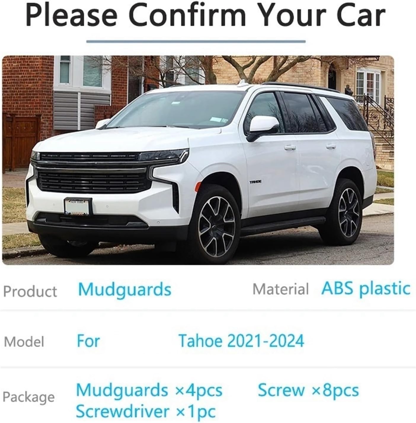 4pcs Compatible with Tahoe GMC Yukon 2021 2022 2023 2024 Front Rear Fenders Mud Flap Mudguard Splash Guard Cover Car Accessories(Fixed Pedal)