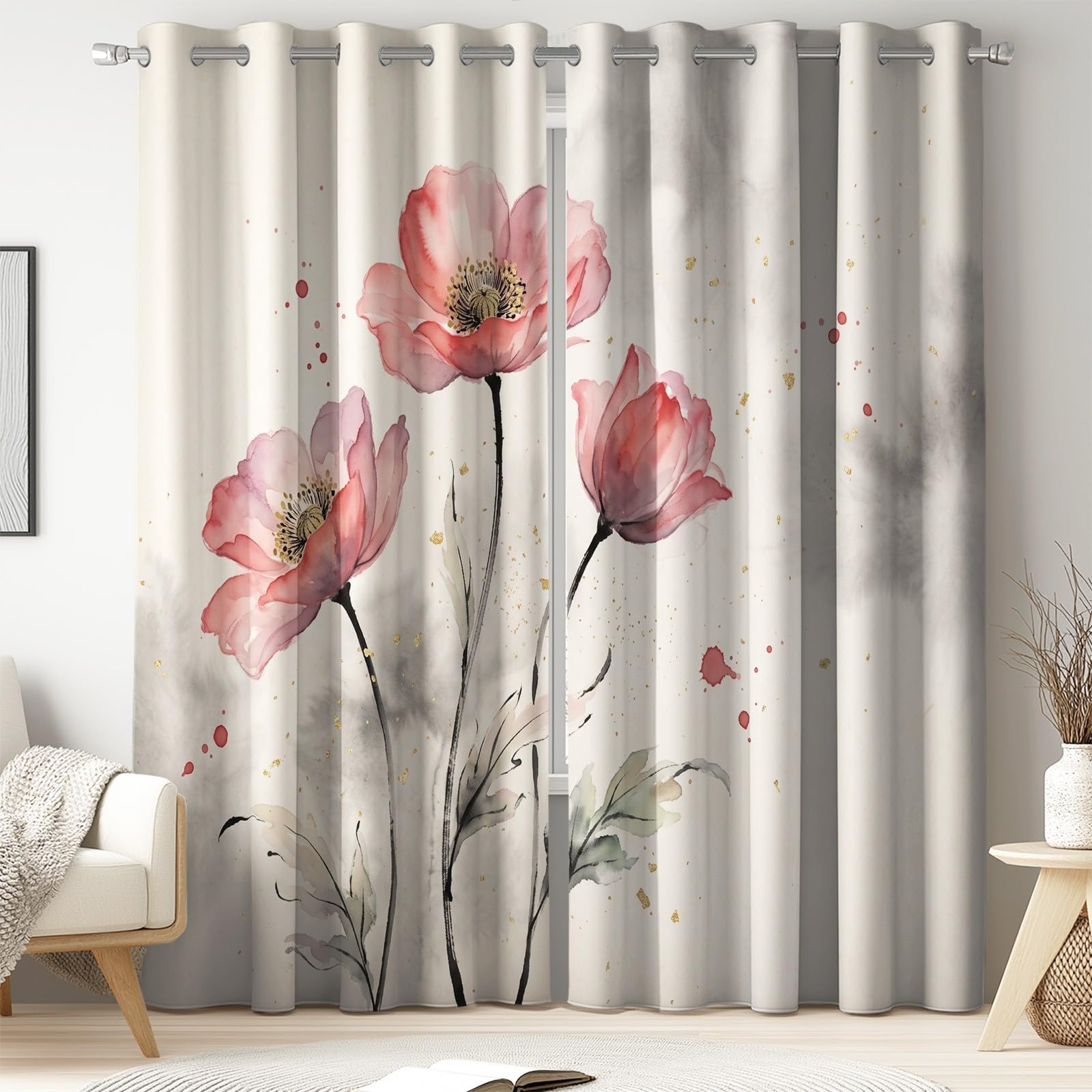 Zasłony termiczne z motywem kwiatowym, szer. 229 x gł. 229 cm, 2 panele
