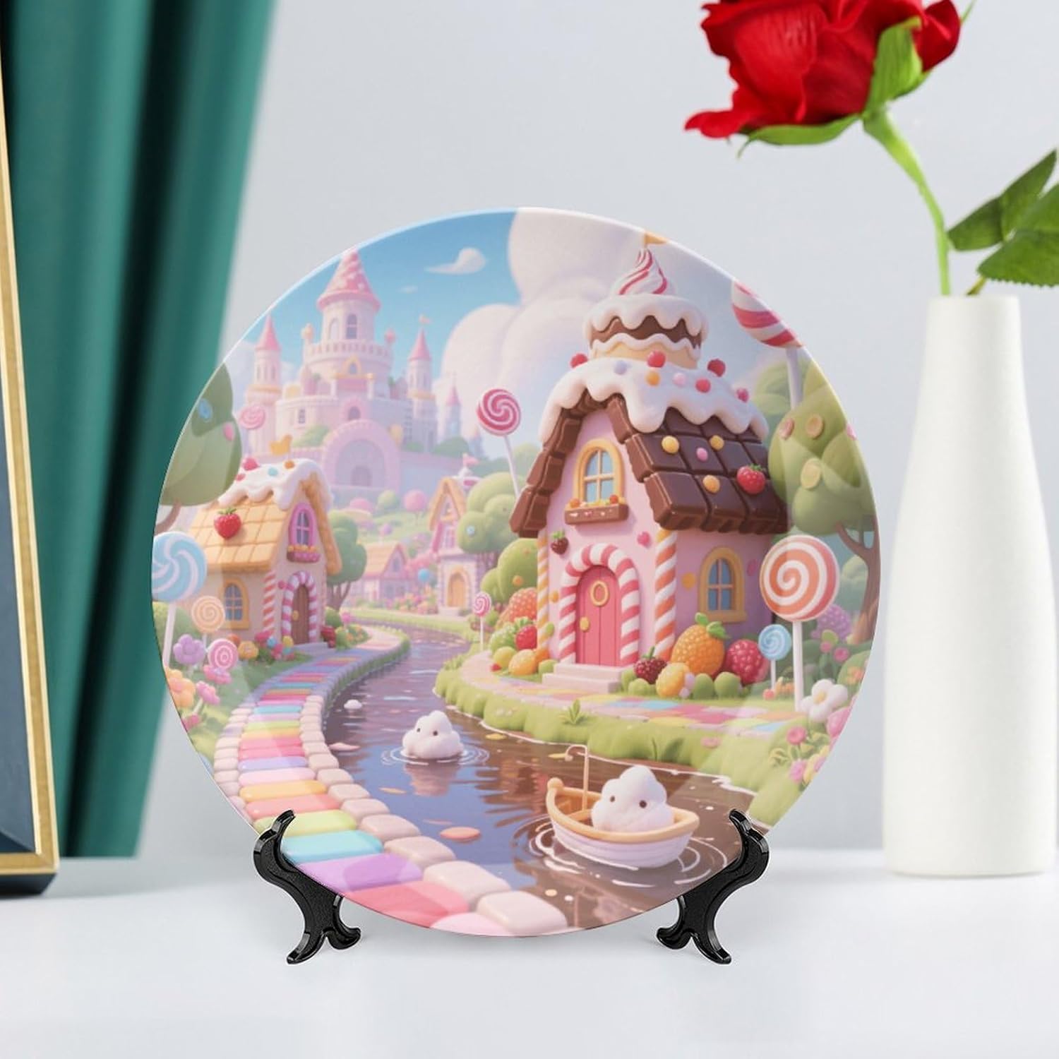 Bone China Decorative Plates Candy Kingdom Ceramic Decorative Plate Wall Decor with Display Stand Ceramic Ornaments for Wall Hanging Decoration