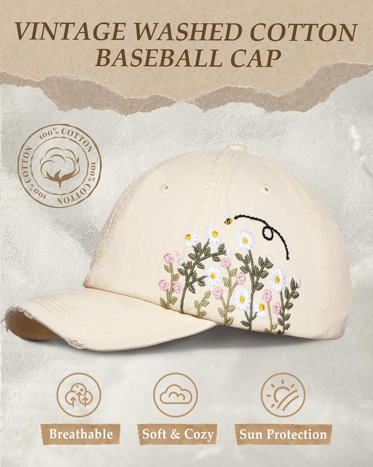 Flafens Womens Baseball Caps - Cute Baseball Hat Vintage Distressed Low Profile Embroidered Cotton Ladies Ball Ballcap - Image 2
