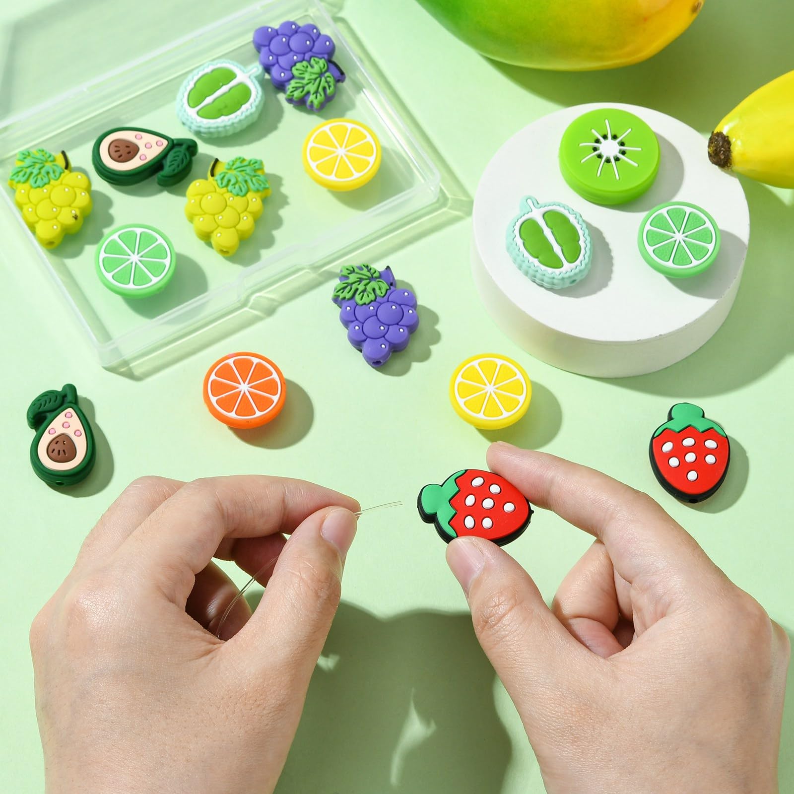 KitBeads 18Pcs Fruit Silicone Focal Beads 9 Styles Summer Fruit Beads Rubber Orange Avocado Strawberry Beads for Jewellery Making Keychain Pen Bulk - Image 3