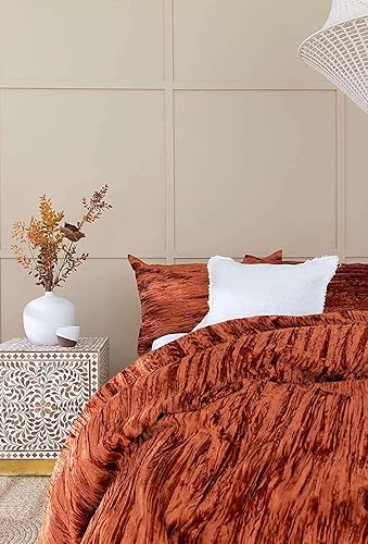 Miniatura 6 de Sophia Art - Juego de cama de terciopelo de rayón de 3 piezas, estilo bohemio, funda de edredón de un solo color, funda de colcha (gris, tamaño