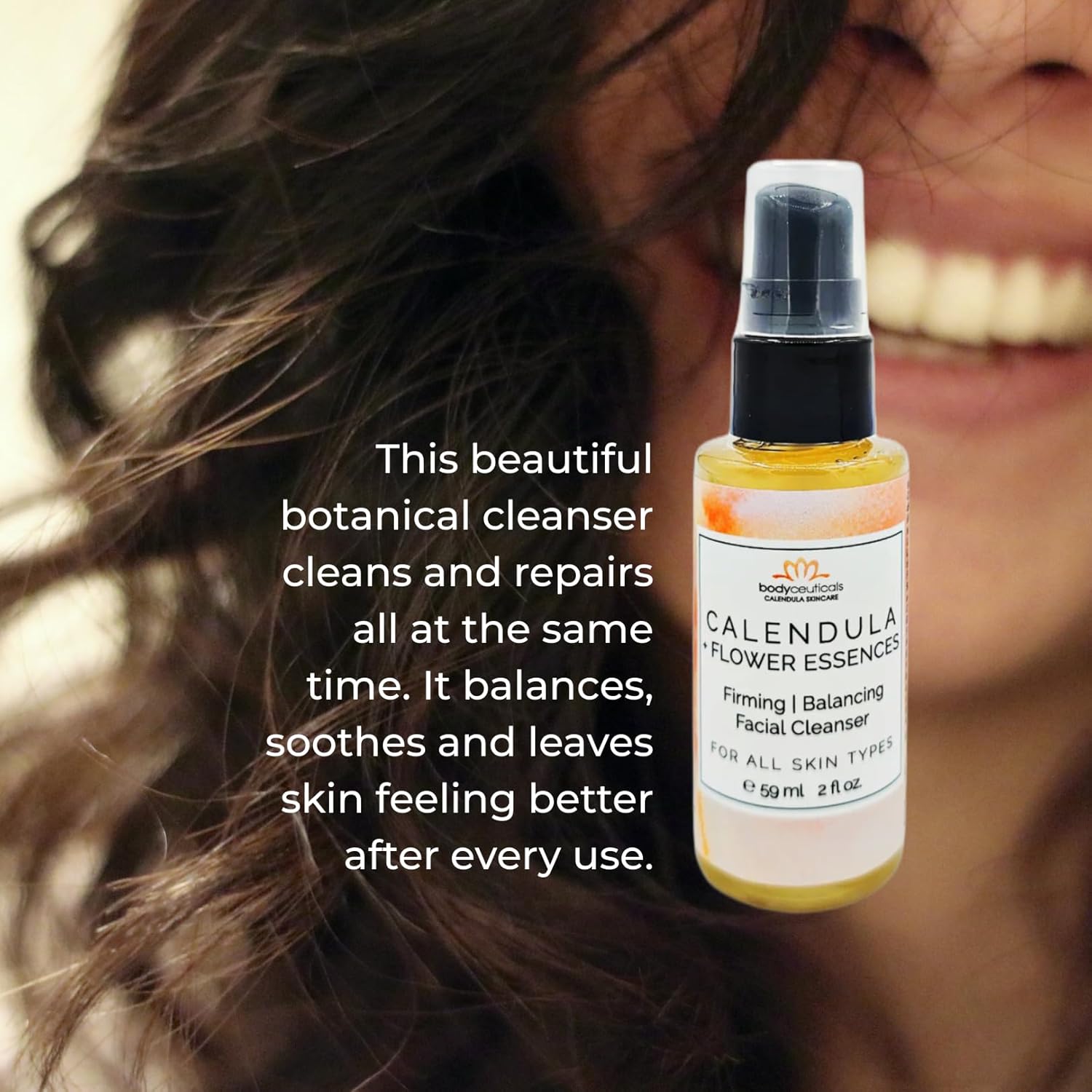 Facial Cleanser Calendula + Flower Essence Firming & Balancing - for All Skin Types - 2 oz Pump Bottle