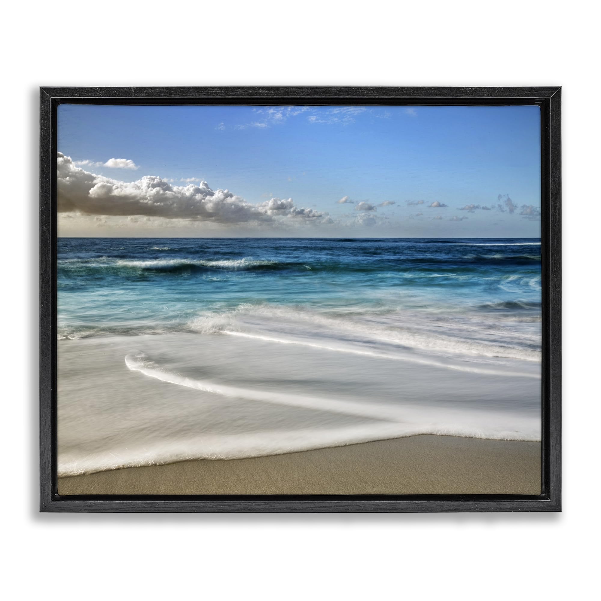 Stupell Industries Jet Black (Matte) 'Morning Foam On Shore'| Floating Frame Canvas Art