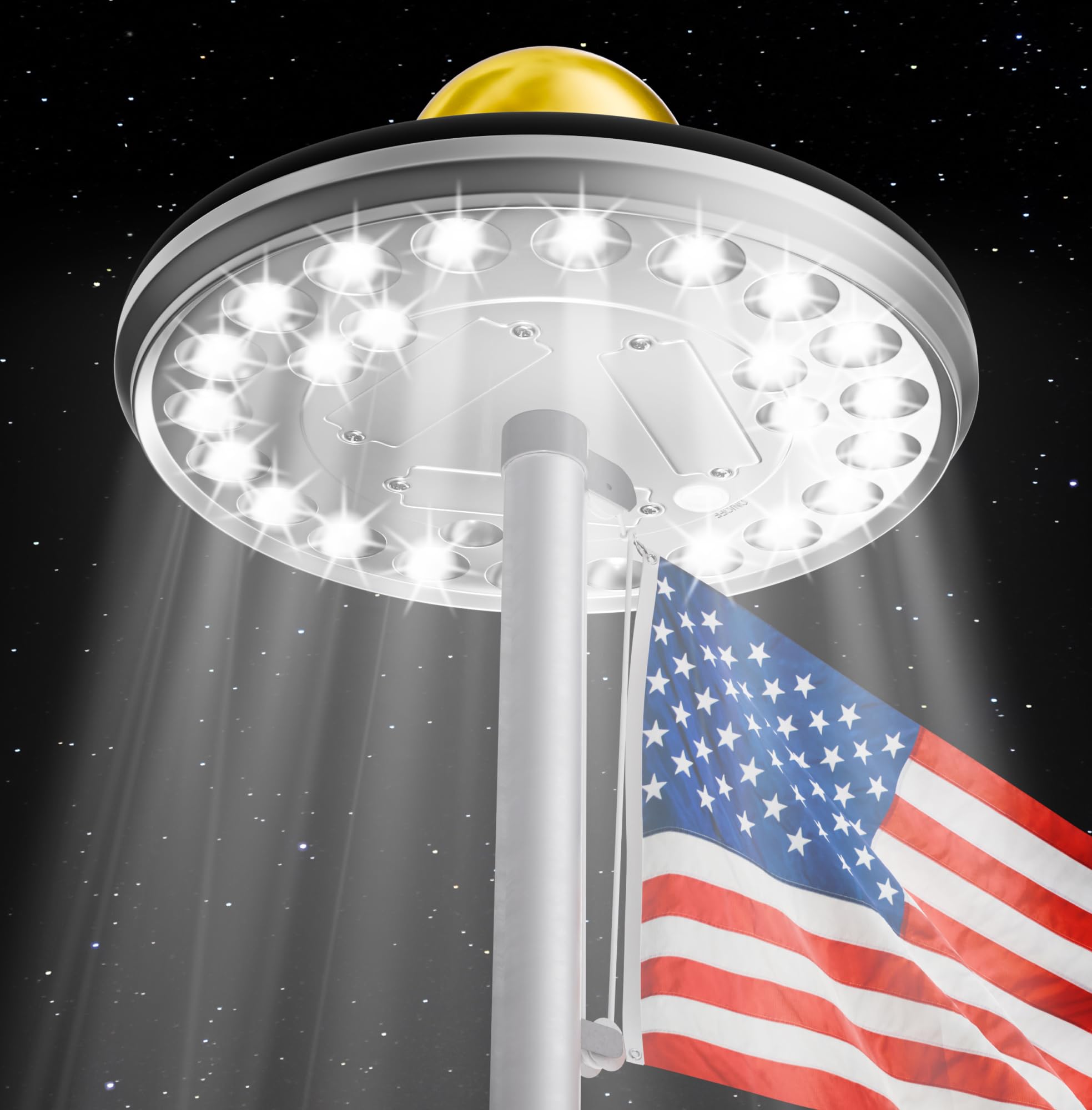 Deneve Deluxe Solar Powered Flag Pole Light – Outdoor Waterproof LED Lamp, 26 LEDs, 1300 Lumens, 100% Coverage for Outdoor American Flags (Black)