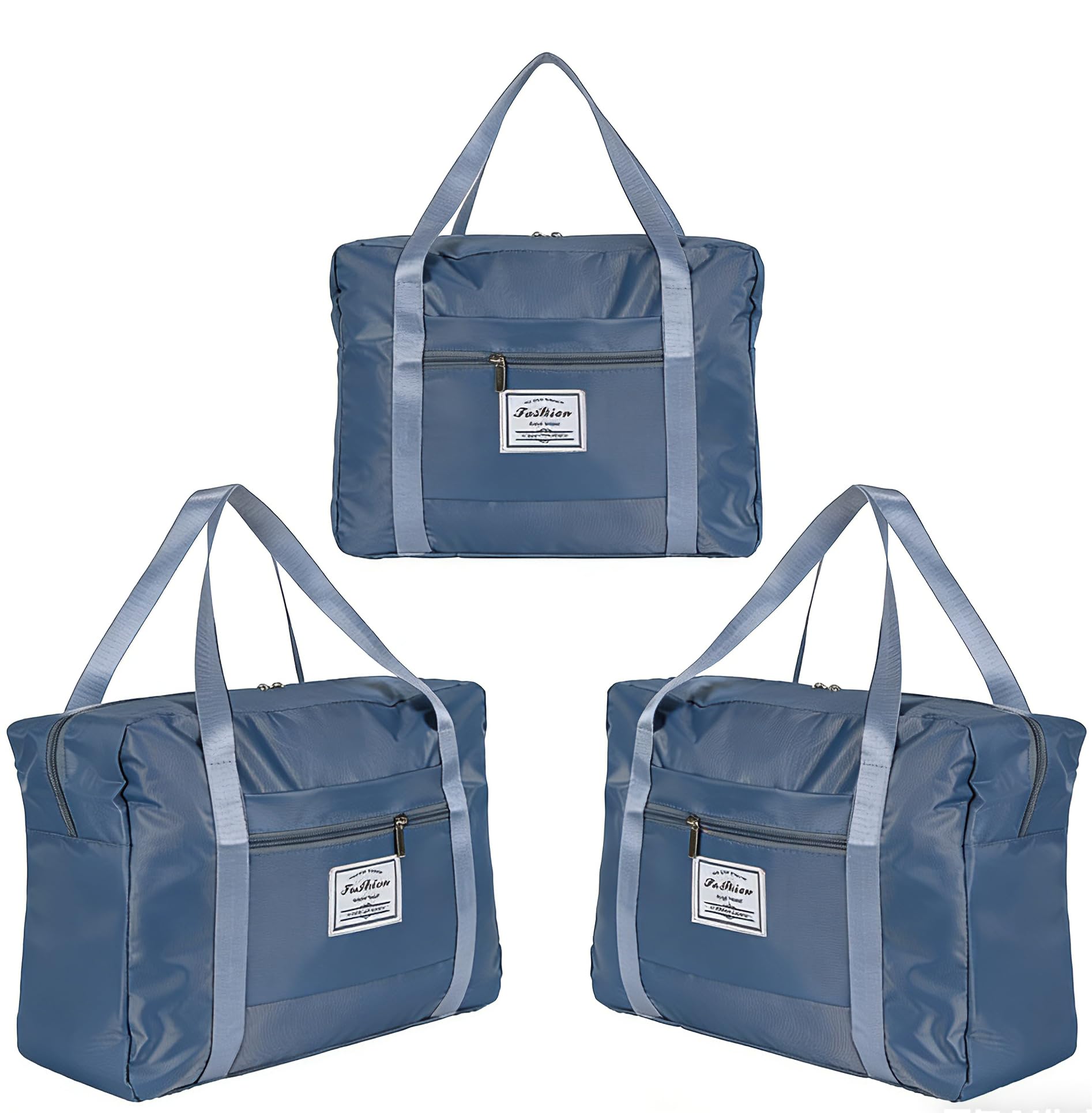 3PK Fashion Store Foldable Travel Duffel Bag Navy Blue with Gray Handles Large Capacity Storage Totes for Moving