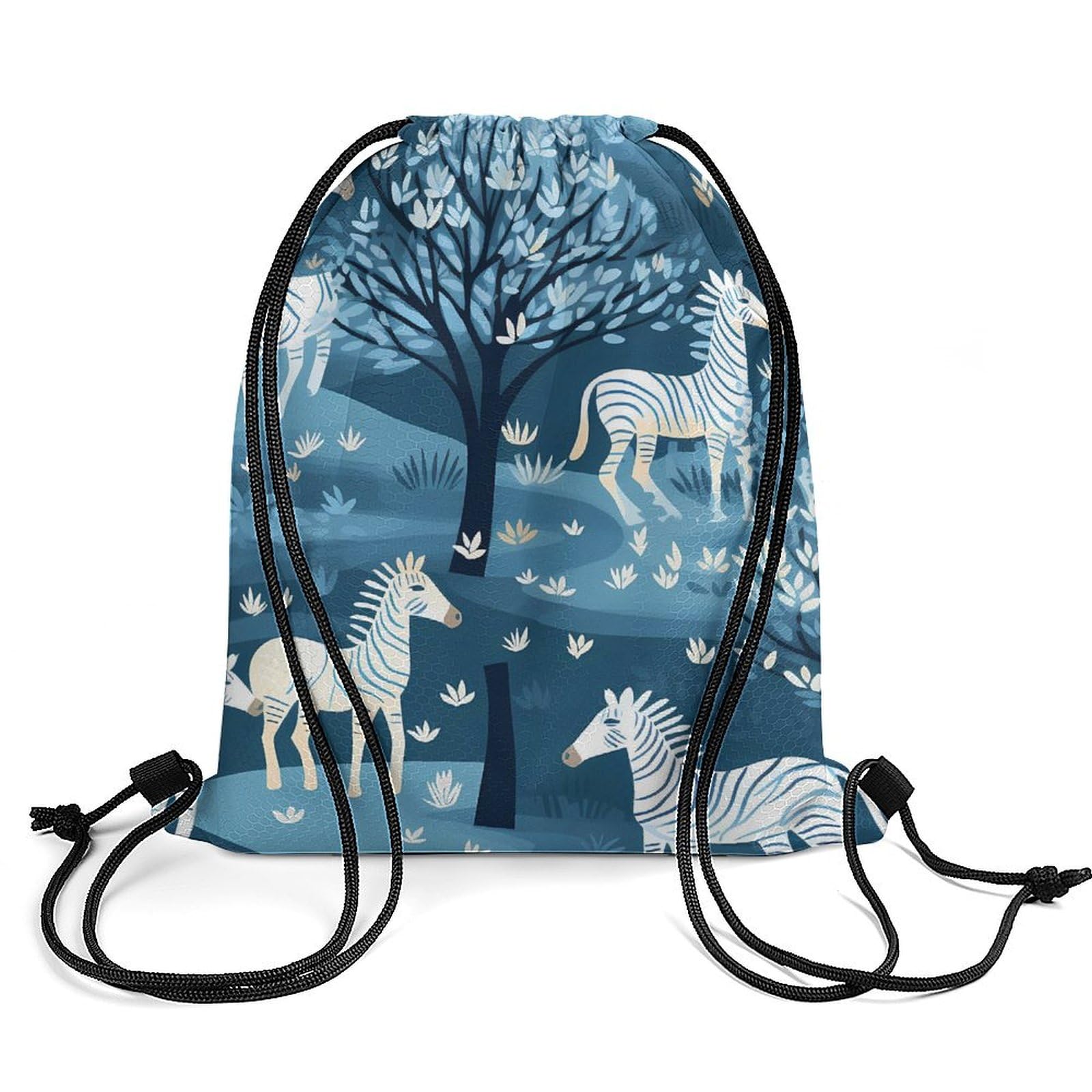 Cartoon Tree Wild Zebra Drawstring Backpack Durable Sport Gym Bags Daypack for Men Women 35 * 42cm