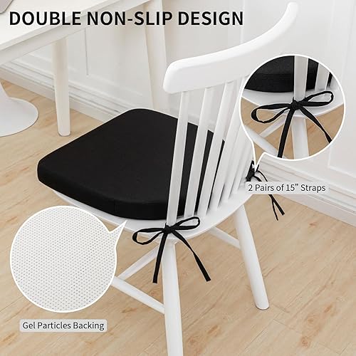 Miniatura 4 de Cojín para silla de cocina, 17 x 16.5 pulgadas, almohadilla para silla de interior con lazos para sillas de comedor, respaldo de goma antideslizante