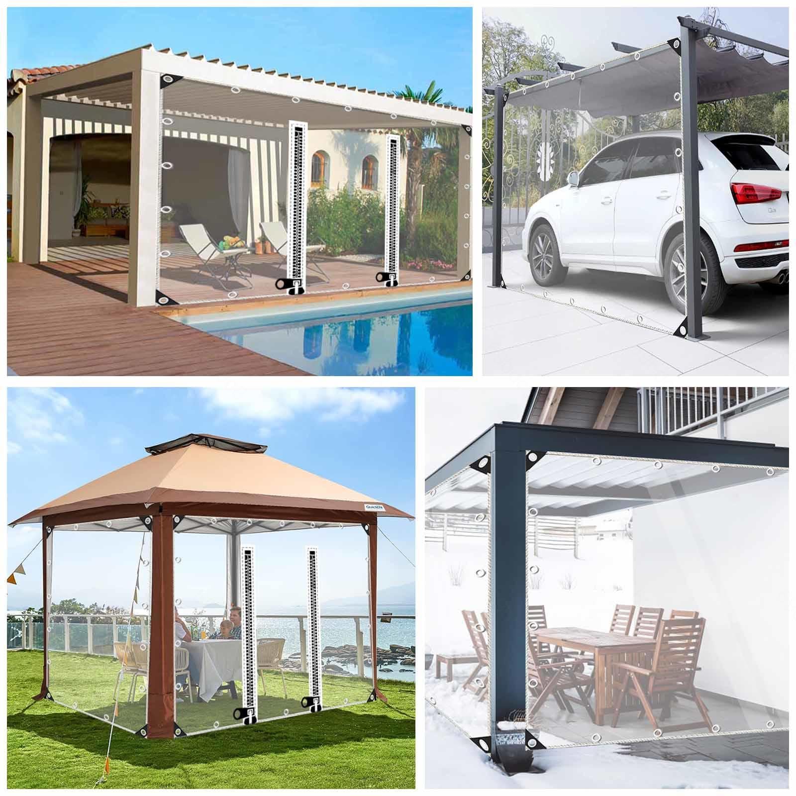 Außen Durchsichtige Planenvorhänge Mit Reissverschluss Tür, 2/3/4/5m, Kunststoff Wasserdichte Plane Mit Ösen, Transparente Plane Seitenteile Für Pavillon Veranda Pergola Carport,2Zipper-1.5x2.3m