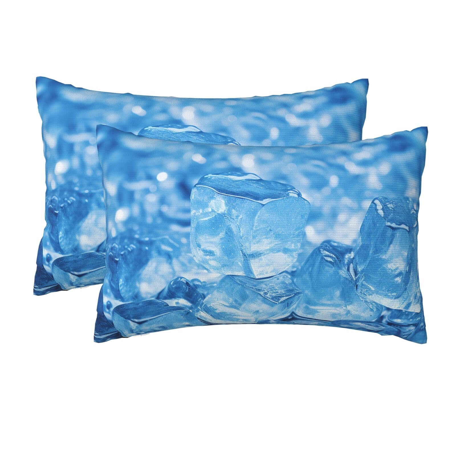 2 Pack Queen Size Pillow Cases for Hair and Skin Soft Breathable Pillow Case Covers with Hidden Zipper Blue ice Cube Background Pillowcase 20x30 Inches Pillow Cover for Sleeping Gift