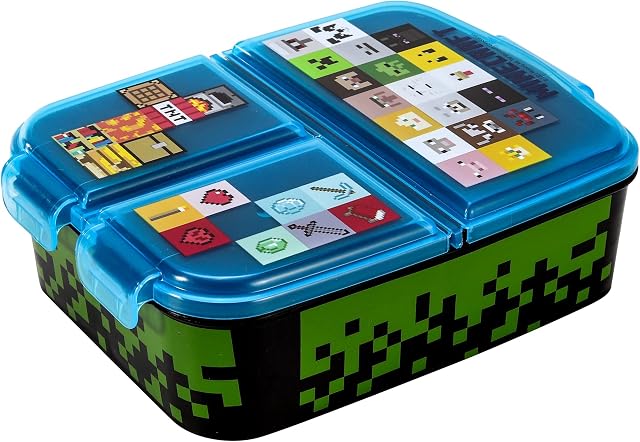 Zawadi Global Minecraft Kids Childrens Multi Compartment Rectangular School Travel Lunch Food Box Sandwich Bento Container, BPA Free