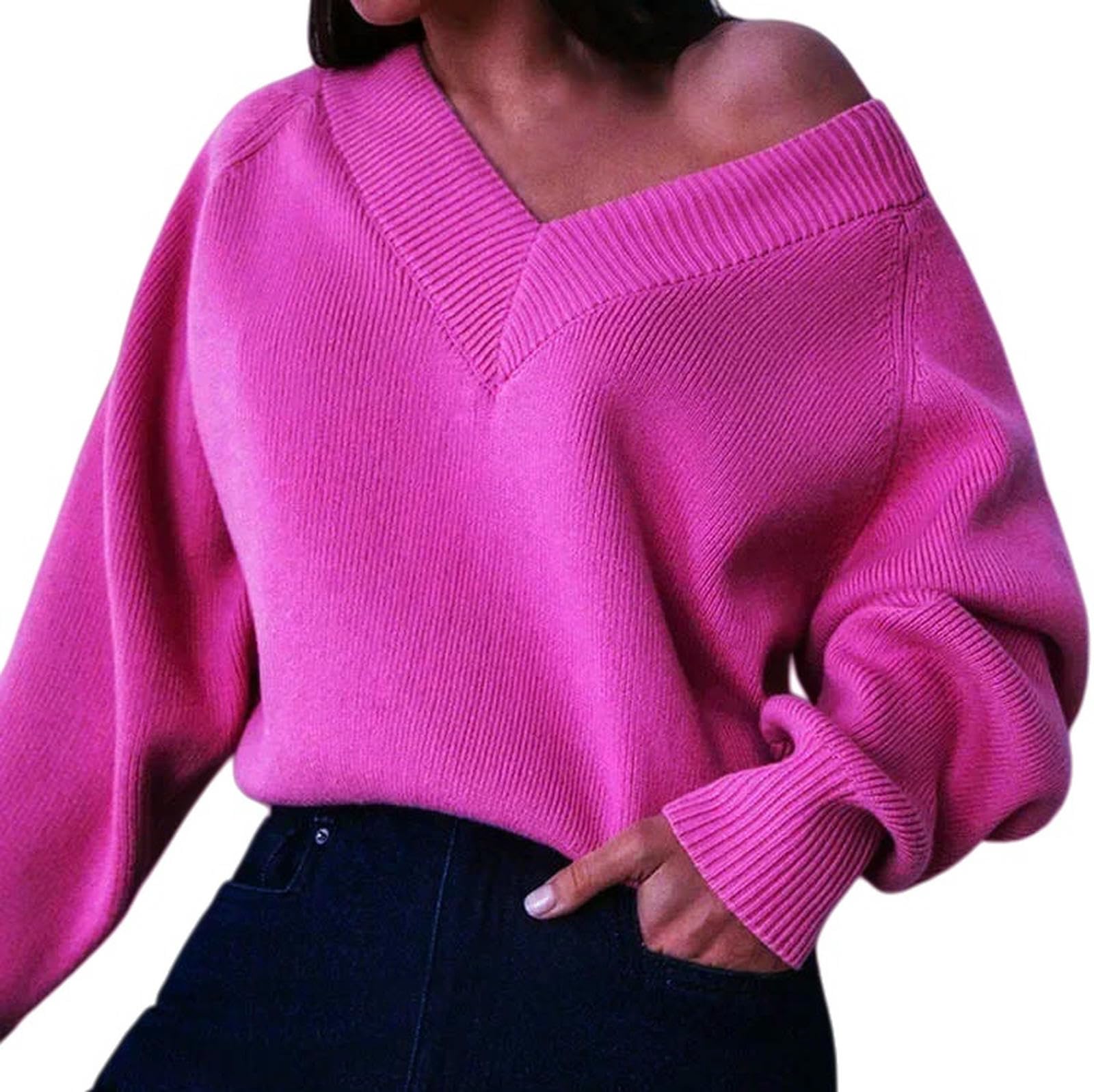 Maglione Donna Oversize Maglione Casual A Maniche Lunghe da Donna, Tinta Unita, per Autunno E Inverno-Blu-XL