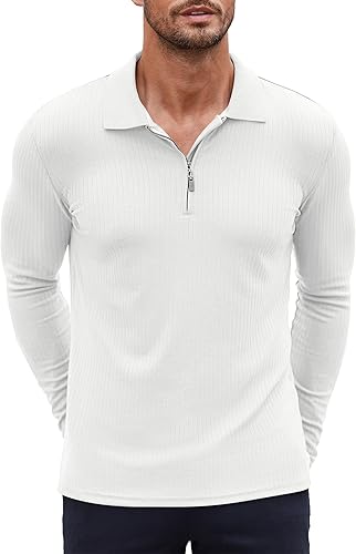 COOFANDY Camisetas musculares para hombre, manga larga, con cremallera de un cuarto, camiseta de entrenamiento elástica y ajustada