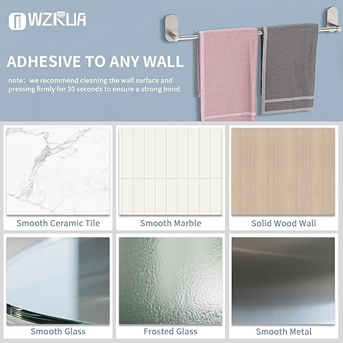Miniatura 5 de Toallero autoadhesivo para baño, acero inoxidable de 24 pulgadas y aleación de zinc, sin taladro, toallero resistente, para cocina, gabinete,