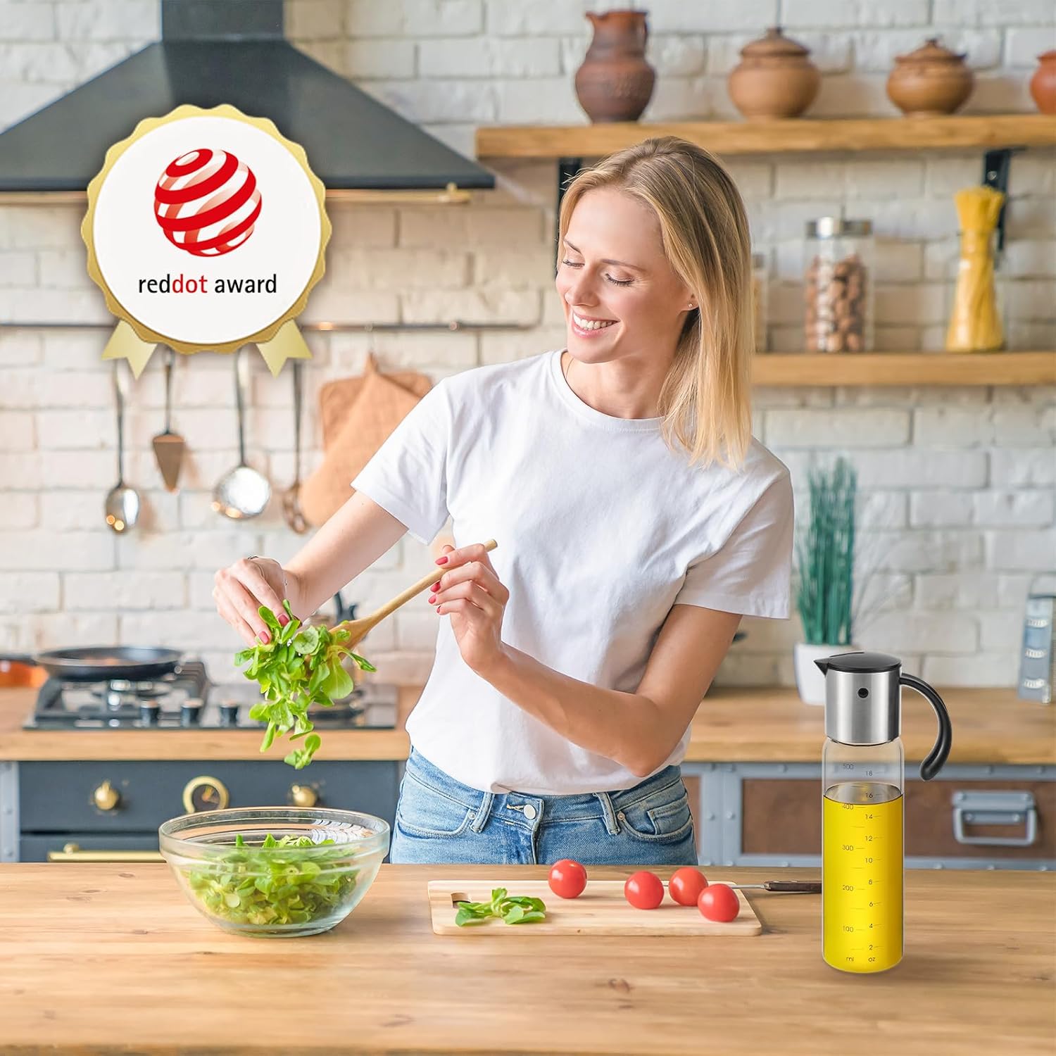 Vucchini Large Olive Oil Dispenser Bottle 17 oz - Auto Flip Condiment Container - Leakproof Vinegar Dispenser Glass Cruet Stainless Steel - Image 6