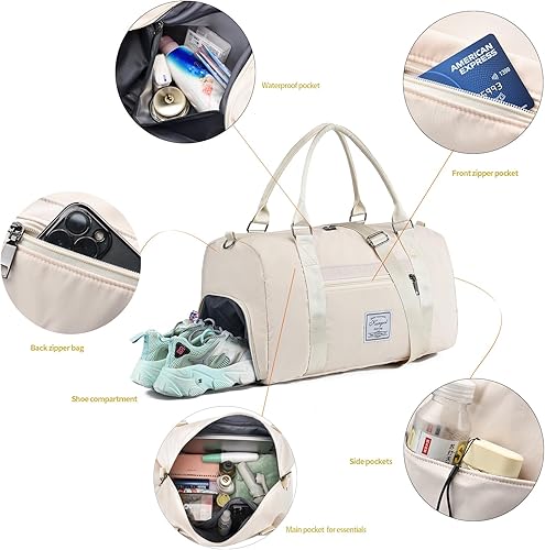 Miniatura 6 de KURGOOL Bolsa de gimnasio con bolsillo húmedo, bolsa de viaje para deportes y escapadas de fin de semana, bolsas ligeras para mujeres y hombres,