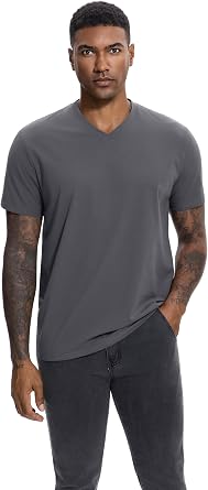 VEIISAR Men's V-Neck T-Shirt 190 g/m² Regular Fit Plain Colour Stretch Material Soft Basic Shirt