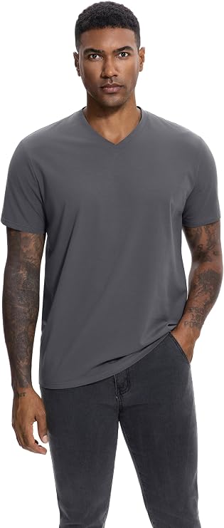 VEIISAR Men's V-Neck T-Shirt 190 g/m² Regular Fit Plain Colour Stretch Material Soft Basic Shirt