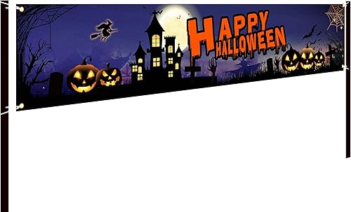 Cartel grande de feliz Halloween de 8.2 x 1.64 pies, cartel de fiesta de Halloween de otoño, bandera de calabazas de temporada de Halloween,