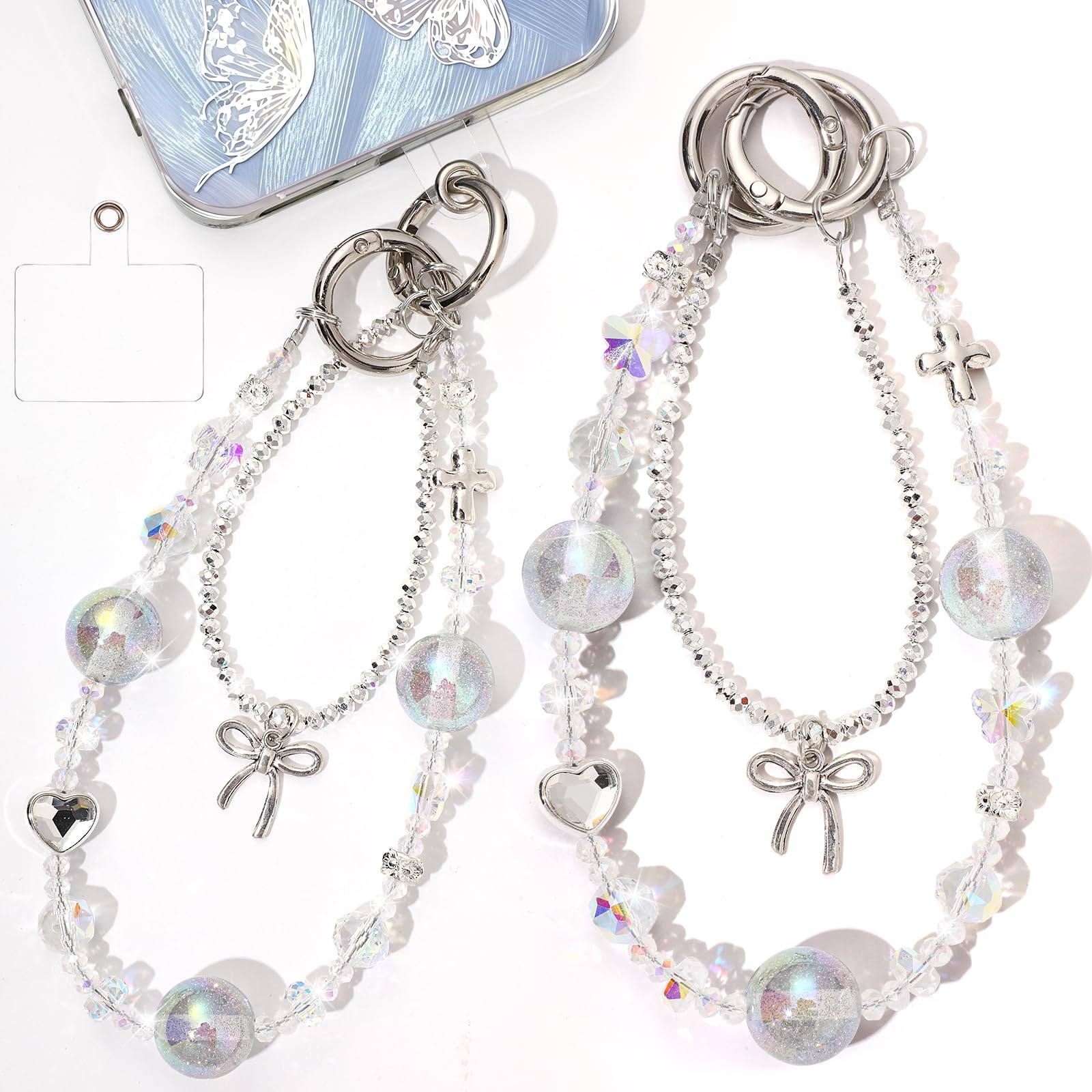 Neptniopllab Phone Charms Strap-Pink Bow Strawberry Cherry Charm Strap Universal Lanyard Wrist Chain String for Phone Case