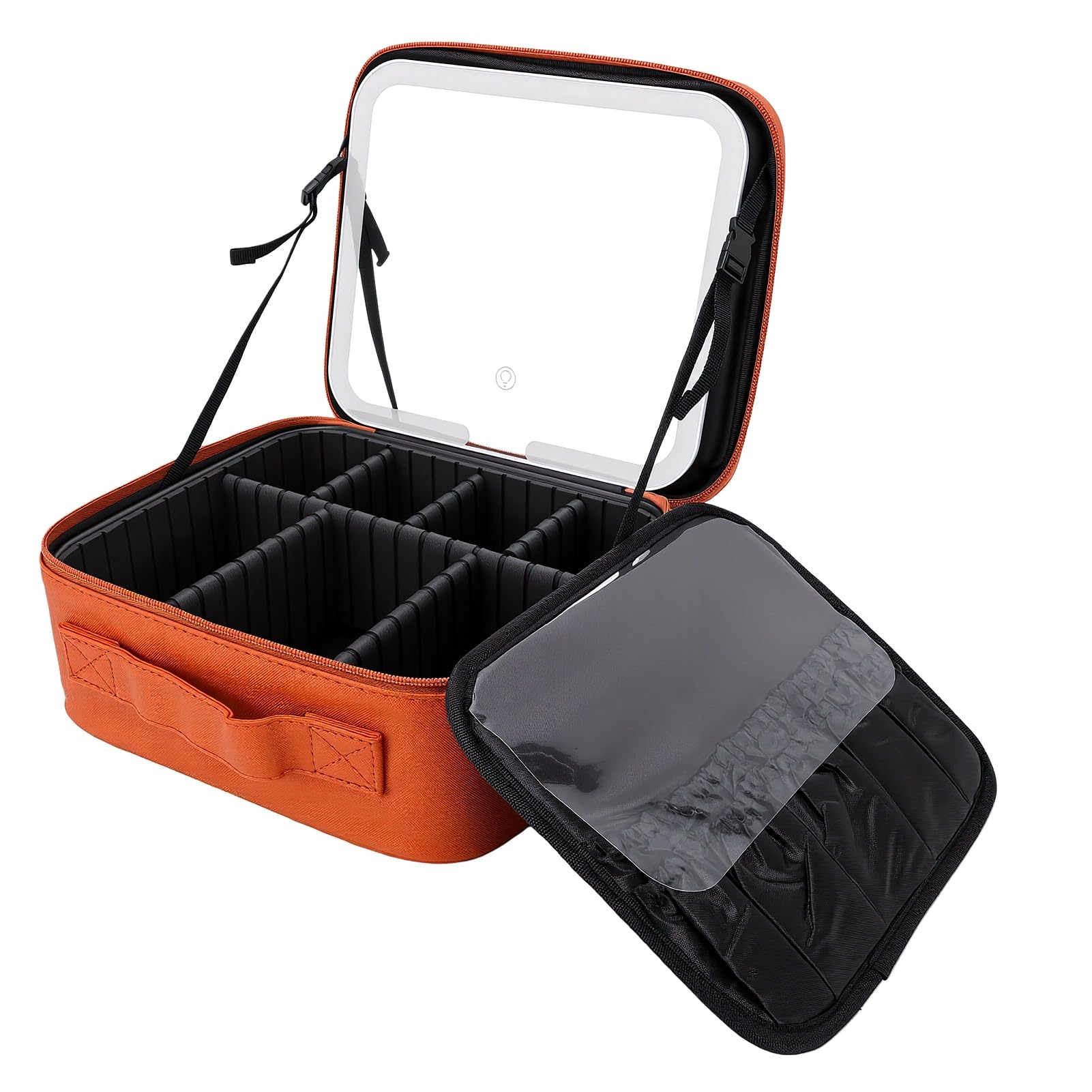 Cryfokt Neceser de Maquillaje Portátil, Espejo LED, Compartimentos