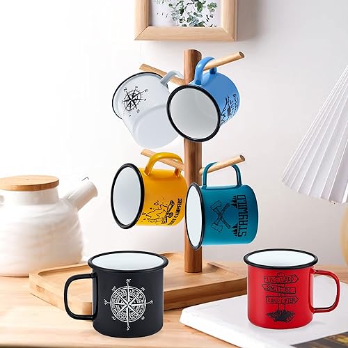 Miniatura 6 de LIANYU Juego de 6 tazas de viaje esmaltadas de 16 onzas, tazas de té de café vintage, juegos de tazas para beber para exteriores e interiores,