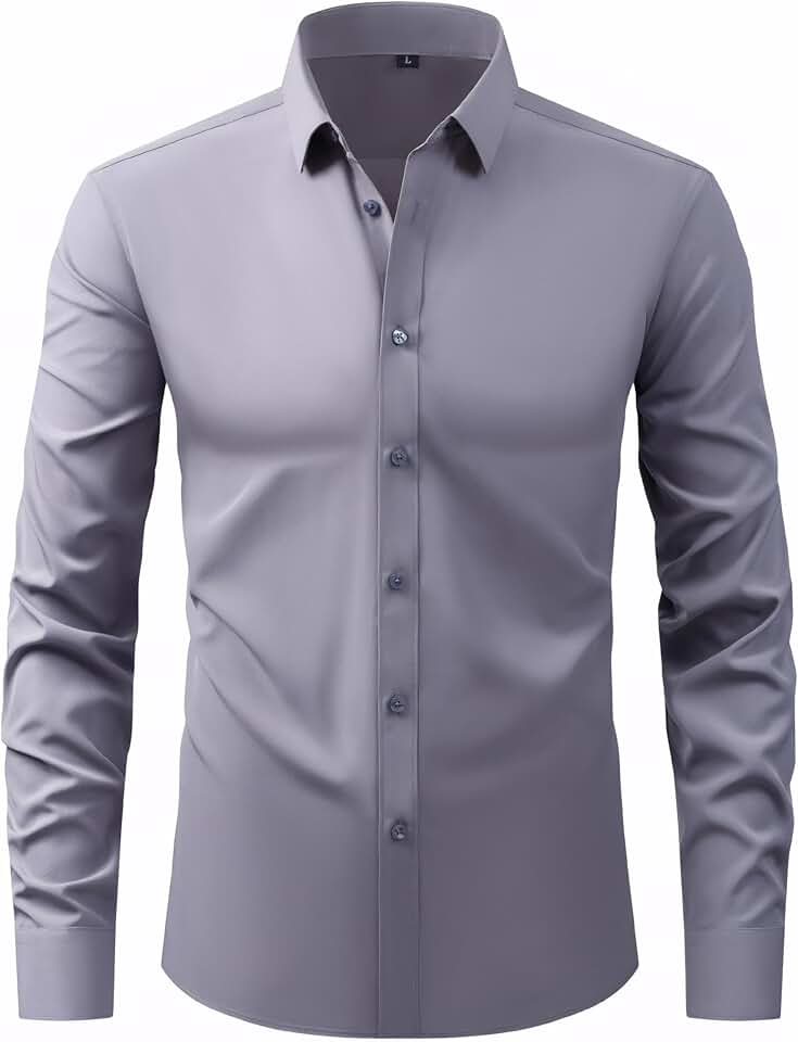 Camisa social masculina, modelagem regular, elástica, lisa, para casamento, com botões