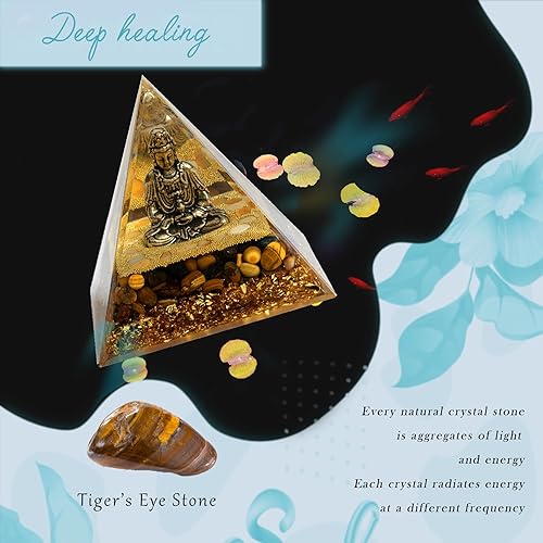 Miniatura 7 de Guan Yin en pirámide de orgón de cristal, Quan Yin, Kwan Yin, Kuan Yin, Estatua de Buda de Kuan Yin, pirámide de chakras de cristal de orgonita