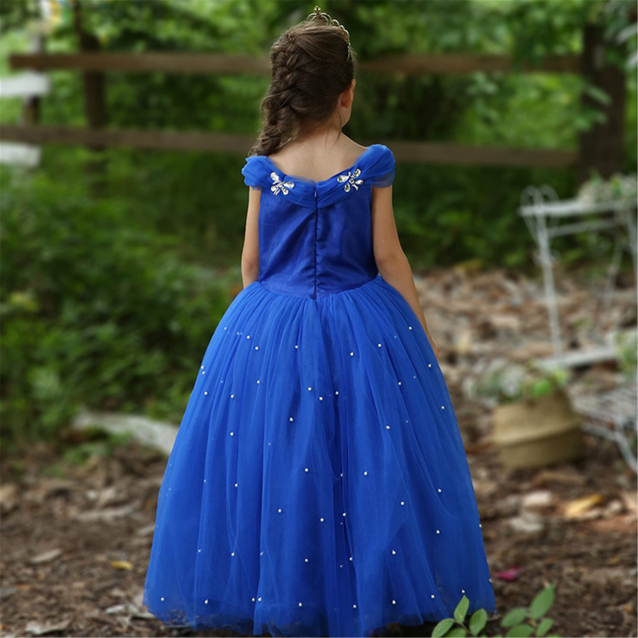 Bambine e Ragazze Costumi Principessa Abito Vestito Farfalle Natale Carnevale Bacchetta Magica Guanti Halloween Maniche a Sbuffo,Blu,130