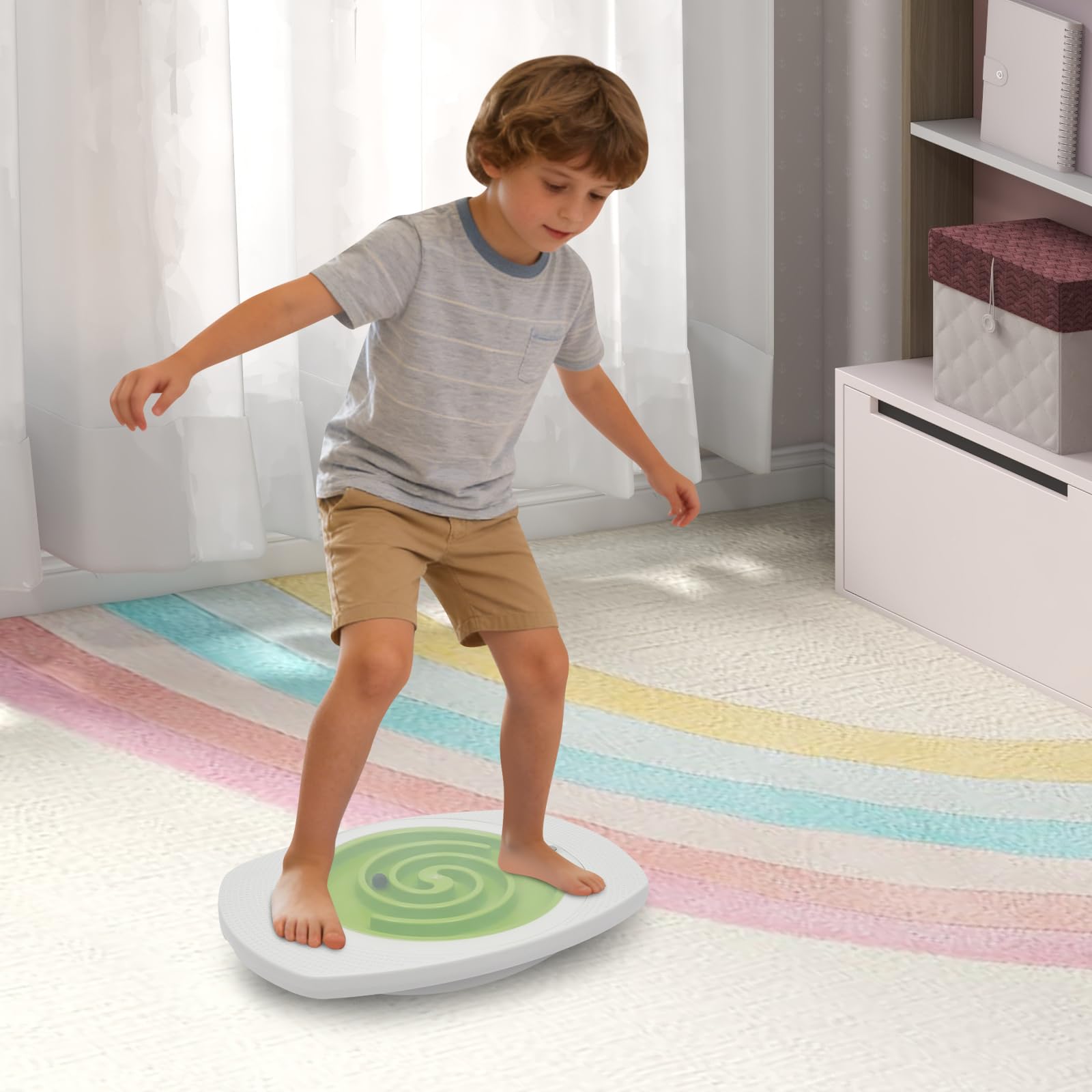 Kinder Balance Board mit Labyrinth, Geschicklichkeits- & Gleichgewichtstrainer ab 3 Jahren, fördert Motorik, Koordination & Konzentration, tragbar Balancierbrett für Zuhause & Schule, bis 80 kg