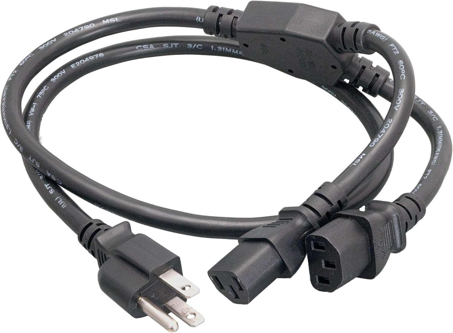 Cablelera AC Power Splitter Y Cable NEMA 5-15P 2X IEC-320-C13 Sjt 16AWG, 10ft (ZADA39MC-10) image 2