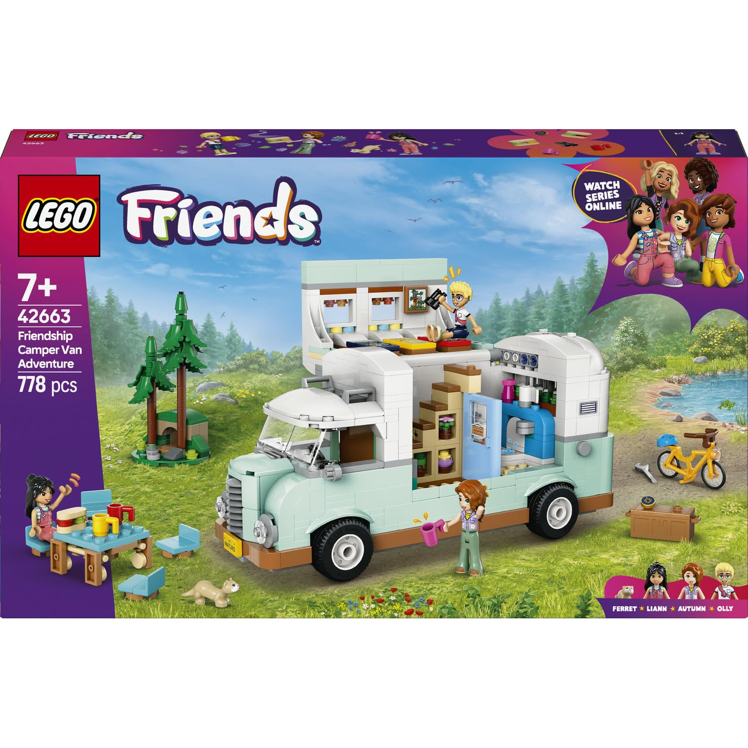 LEGO Friends Wohnmobil 42663 | Spielzeug ab 7 Jahren für Mädchen & Jungen, Spielset mit Wohnwagen, 3 Minifiguren & Frettchen Tierfigur, Geschenk, 778 Teile