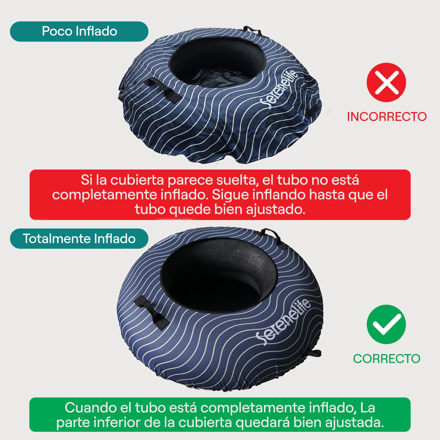 SereneLife Snowtube 101/112/122 cm Trineo Inflable para Niños y Adultos con Base de Plástico Resistente