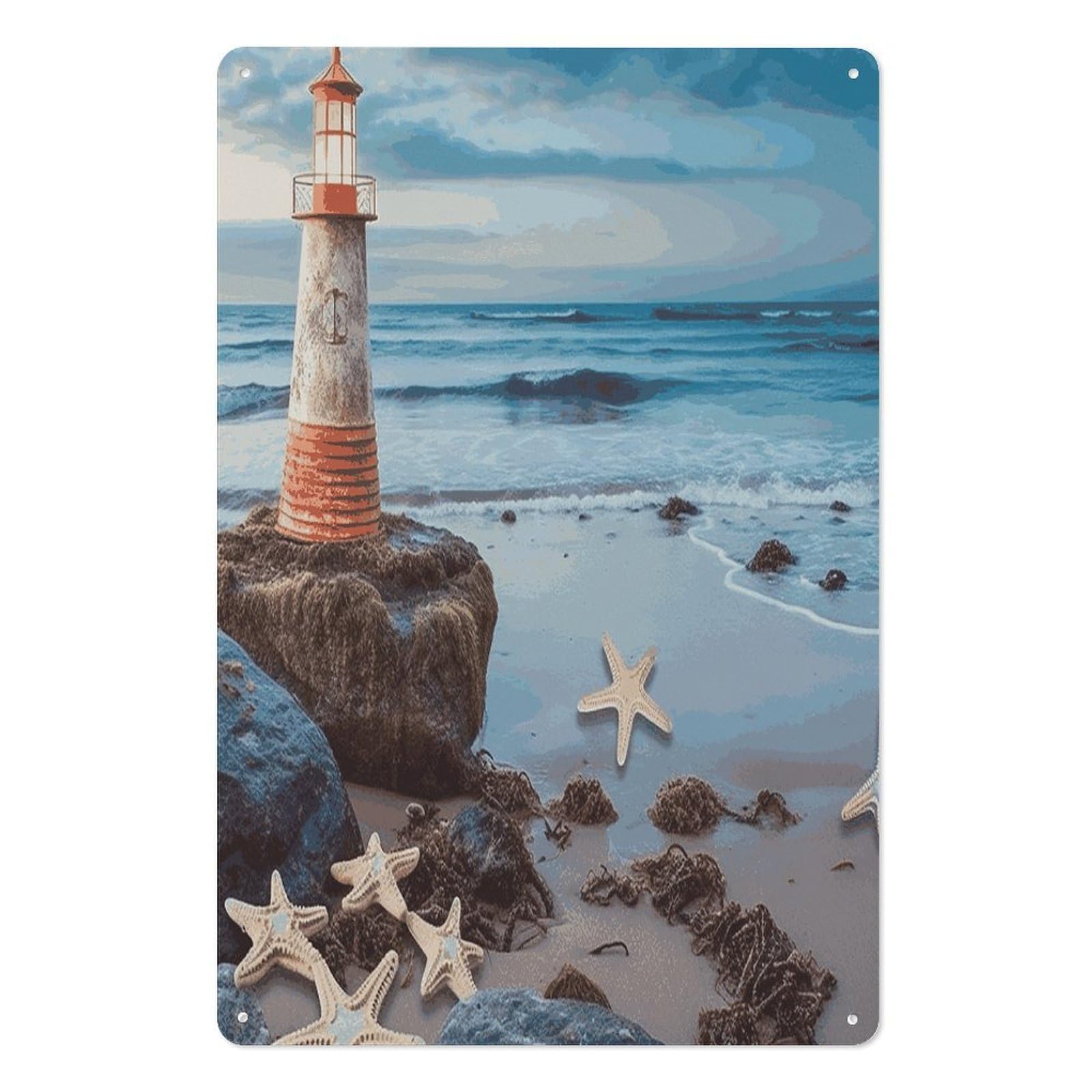 Adfgyerh Style Starfish Lighthouse Beach Tin Sign Hanging Art Prints,Wall Decor For Gifting And Party Decoration 7.9X11.8 Inch,Wall Art For Home Garden Greenhouse Living Room Bedroom Yard