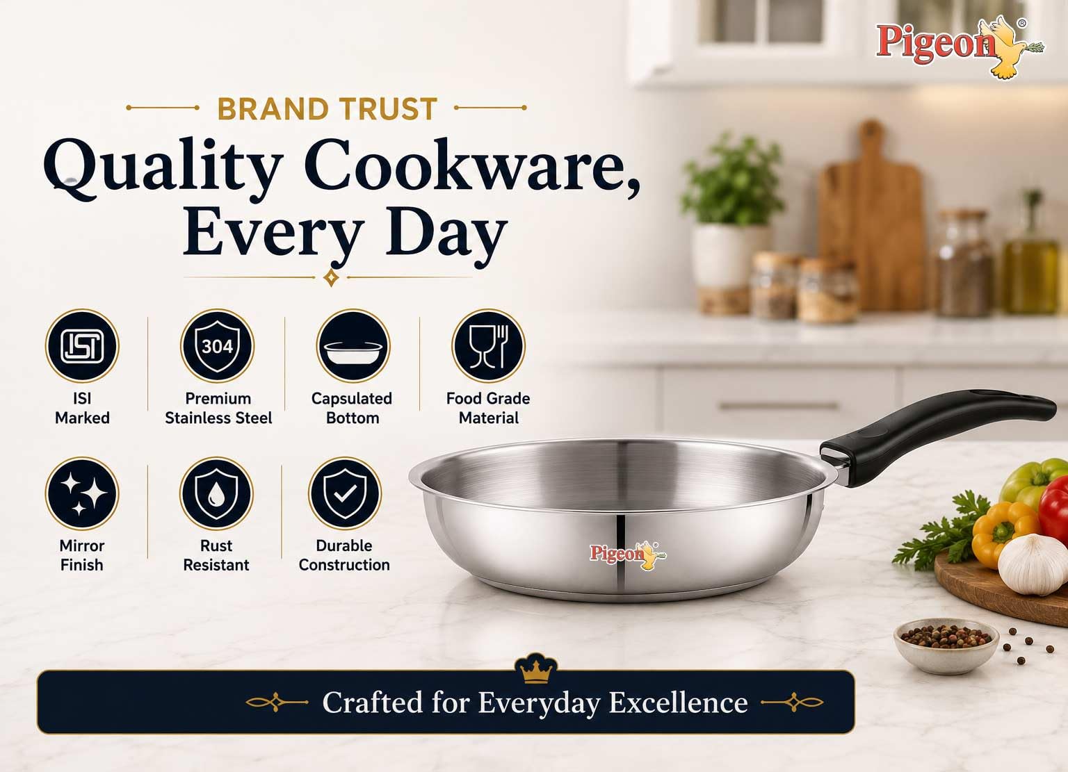 Pigeon Stainless Steel Frypan - 20cm, Scratch Resistant -8 Pigeon Stainless Steel Frypan - 20cm, Scratch Resistant -8