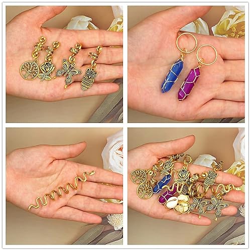 Miniatura 5 de 125 piezas de joyería para el cabello de rastas para mujer, trenzas, colgante de piedras preciosas de cristal y accesorios para el cabello, bonitos