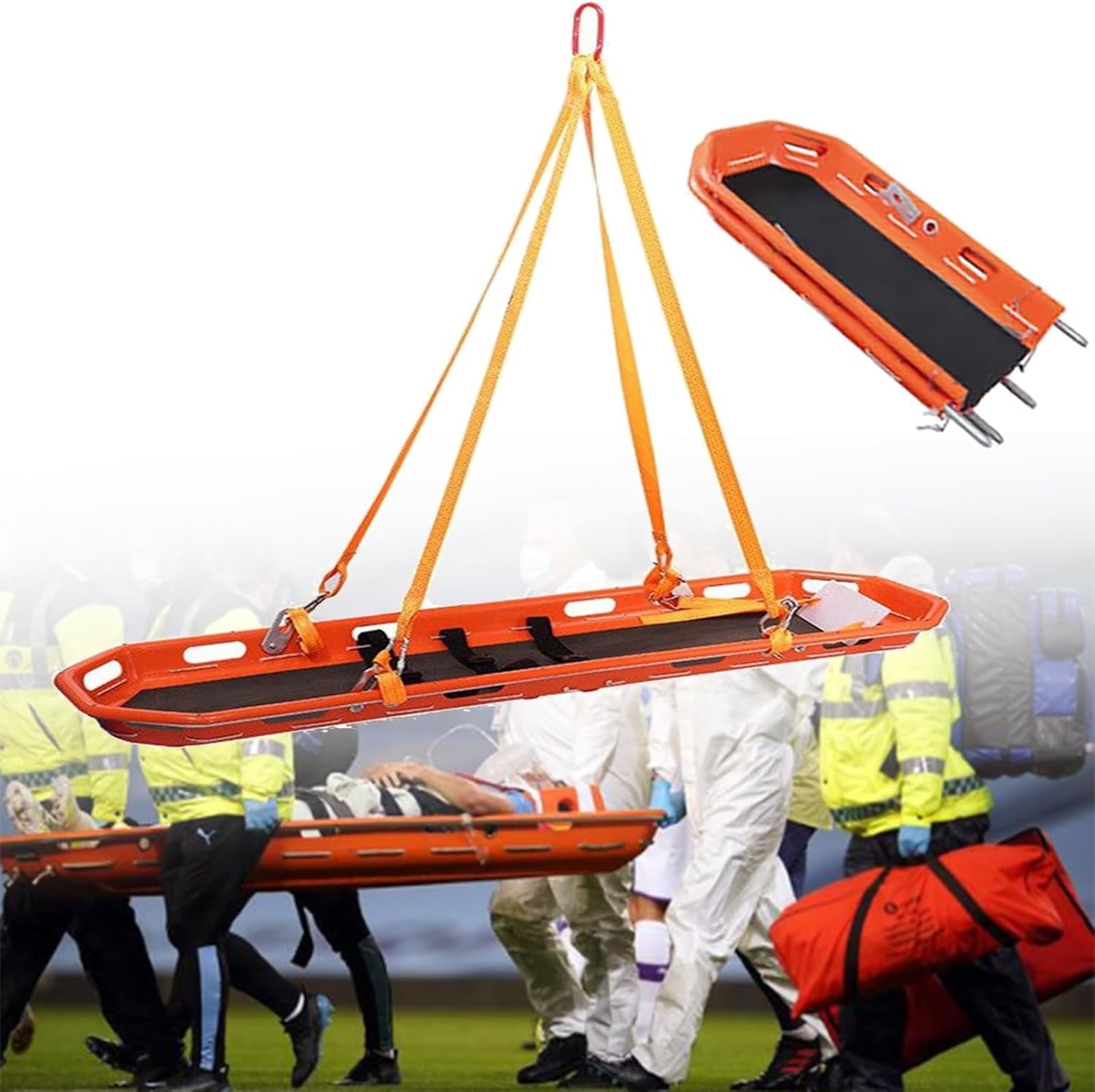 Barella Rescue Basket, Cesto in Acciaio Inox per barella di Emergenza, con Cinghie di Sollevamento e Imbracatura di Sollevamento, per Elicottero e Soccorso