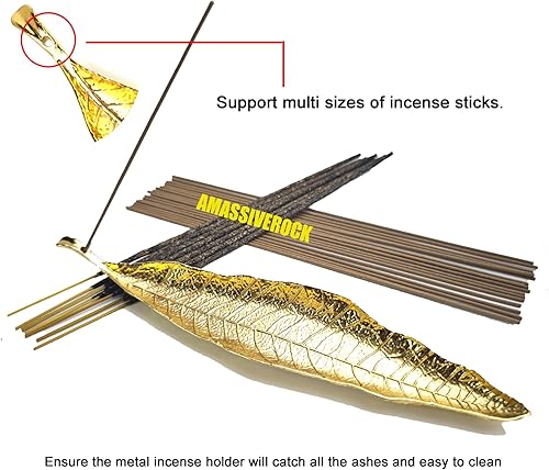 Miniatura 8 de AMASSIVEROCK Soporte de incienso para quemador de incienso de hojas y caracoles, soporte de varillas de incienso dorado para mostradores, soportes