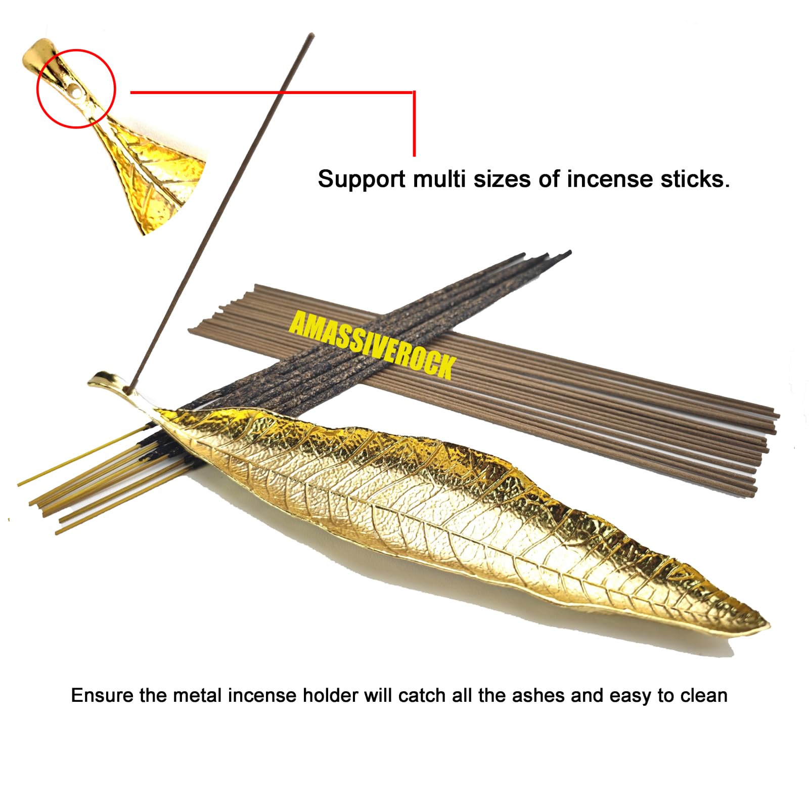 AMASSIVEROCK Incense Holder Leaf Incense Burner Holders for Sticks Ash Catcher Incense Cones Yoga Spa Meditation Home Office Decor Aromatherapy Fragrance Gift Easy Clean